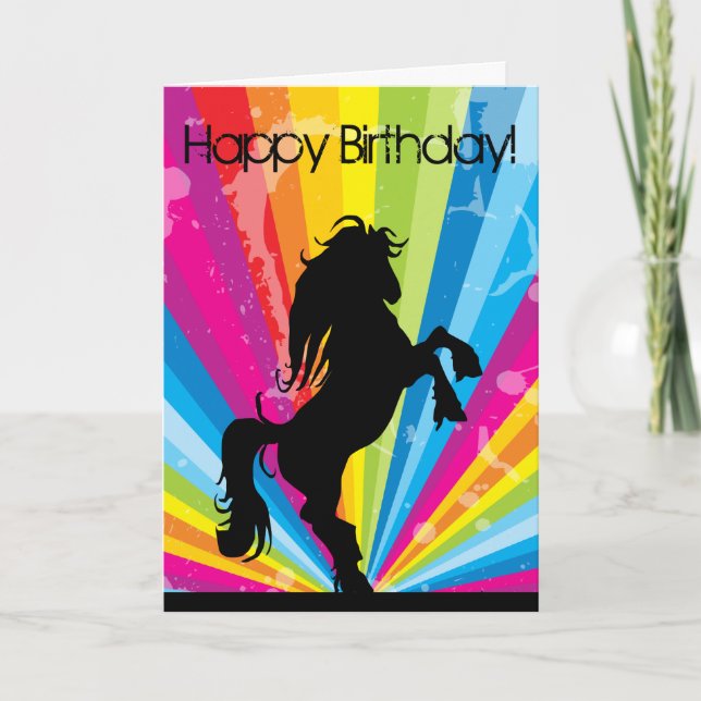 Rainbow Techno Silhouette Horse Birthday Card Kort (Framsida)