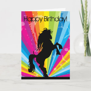 Rainbow Techno Silhouette Horse Birthday Card Kort