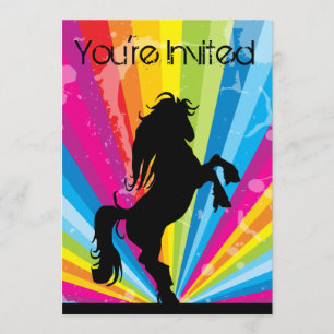 Rainbow Techno Silhouette Horse Birthday Inbjudan