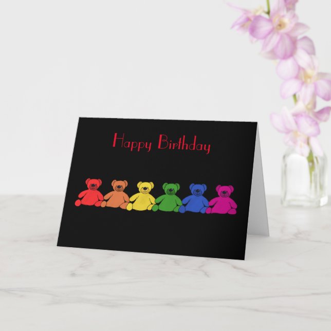 Rainbow Teddies Birthday Kort (Orkide)
