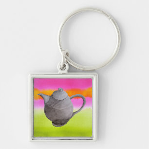 Rainbow Tekanna arty tea party Fyrkantig Silverfärgad Nyckelring