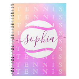 Rainbow Tennis Typography Boll & Girl Players Kids Anteckningsbok