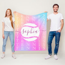 Rainbow Tennis Typography Boll & Girl Players Kids