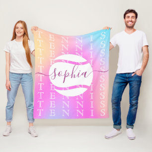 Rainbow Tennis Typography Boll & Girl Players Kids Fleecefilt