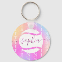 Rainbow Tennis Typography Boll & Girl Players Kids