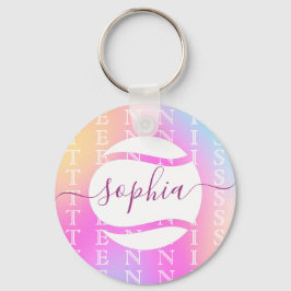 Rainbow Tennis Typography Boll & Girl Players Kids Nyckelring