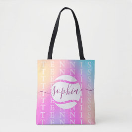 Rainbow Tennis Typography Boll & Girl Players Kids Tygkasse