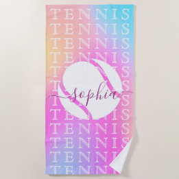 Rainbow Tennis Typography Boll & Girl Players Namn