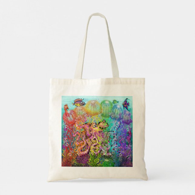 Rainbow Tentacles Tote Bag Tygkasse (Baksida)