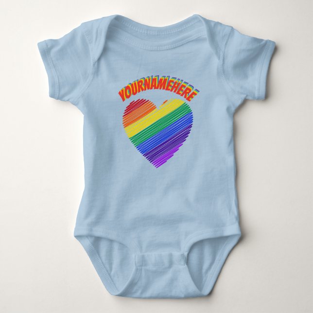 Rainbow Text Rainbow Heart Baby Bodykostym T Shirt (Framsida)