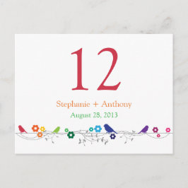 Rainbow Theme Birds Flowers Bröllop Bord Card Vykort