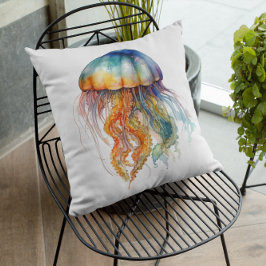 Rainbow Tides Jellyfish: Watercolor Art Kudde