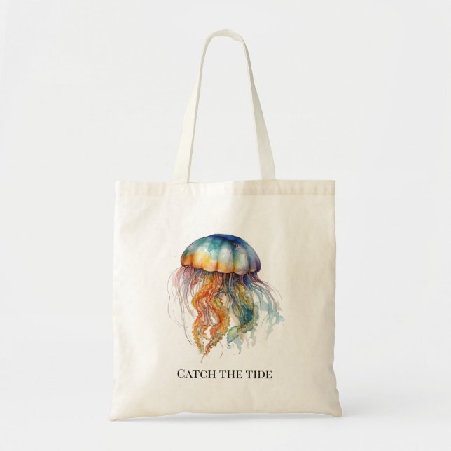 Rainbow Tides Jellyfish: Watercolor Art Tygkasse (Framsidan)