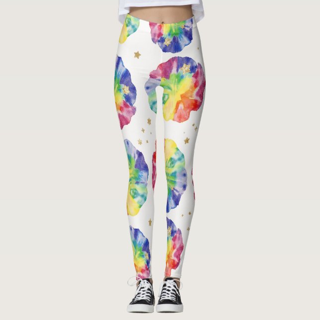 Rainbow Tie Dye Effect Seamless Mönster Leggings (Framsida)