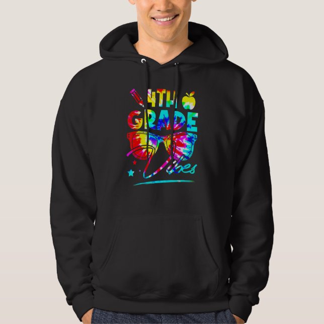 Rainbow Tie Dye Glass 4th Klass Vibes Tillbaka til Hoodie (Framsida)