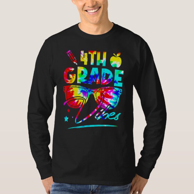 Rainbow Tie Dye Glass 4th Klass Vibes Tillbaka til T Shirt (Framsida)