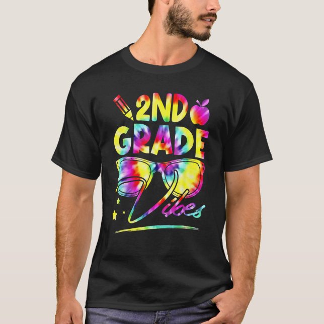 Rainbow Tie Dye Glasses 2nd Grade Vibes Back To Sc T Shirt (Framsida)