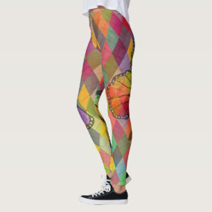 Rainbow Tie Dye Harlequin Herringbone & Butterfly Leggings