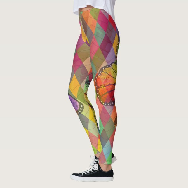 Rainbow Tie Dye Harlequin Herringbone & Butterfly Leggings (Vänster)