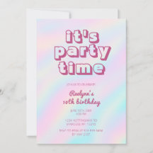 Rainbow Tie Dye Hologram Pastel Party bjudan