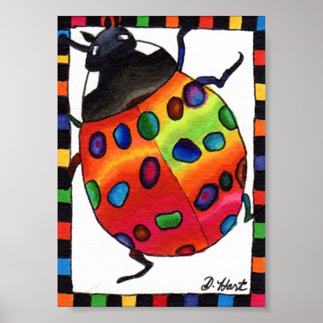 Rainbow Tie Dye Ladybug Mini Folk Art Poster (Framsidan)
