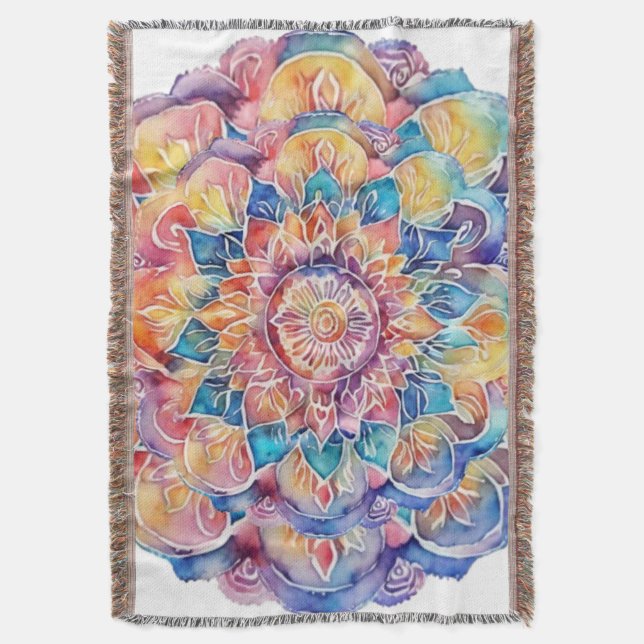 Rainbow Tie-Dye Mandala Filt (Framsidan Vertikal)