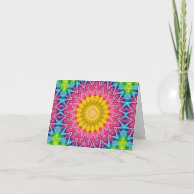 Rainbow Tie-Dye Mandala med Vibrant Symmetry Kort (Framsida)