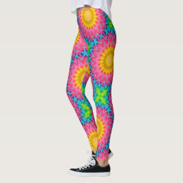Rainbow Tie-Dye Mandala med Vibrant Symmetry Leggings