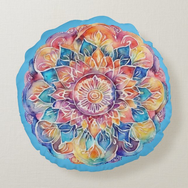 Rainbow Tie-Dye Mandala Rund Kudde (Baksidan)