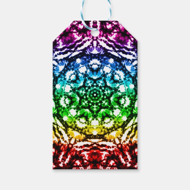 Rainbow Tie Dye Mandala Star Födelsedagsfest Presentetikett (Framsidan)