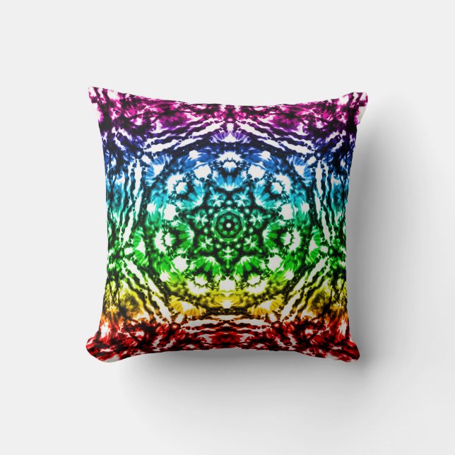 Rainbow Tie Dye Mandala Star Kudde (Framsida)
