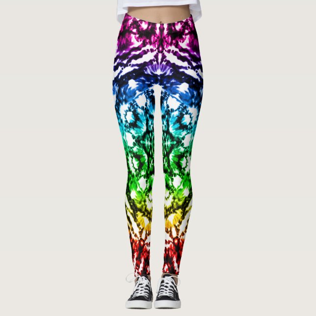 Rainbow Tie Dye Mandala Star Leggings (Framsida)