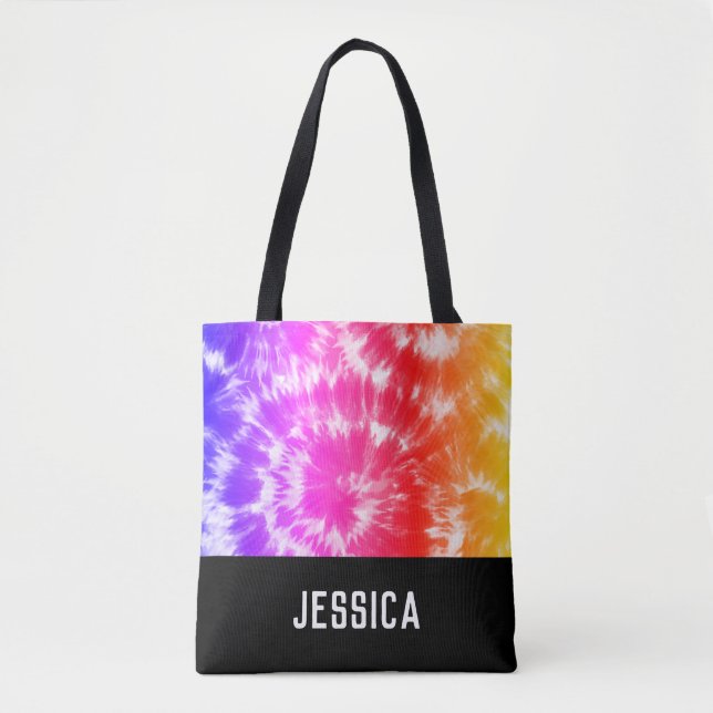Rainbow Tie Dye Psychedelic Custom Name Tygkasse (Framsida)