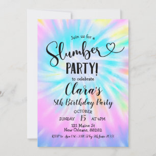Rainbow Tie Dye Slumber Party Birthday Investigati Inbjudningar