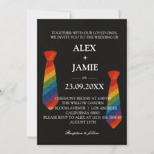Rainbow Tie Gay par Modern Black Bröllop Inbjudningar