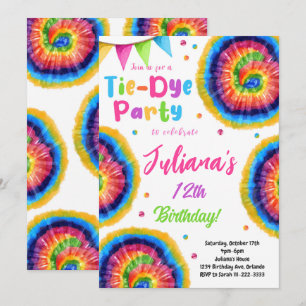 Rainbow Tiedye Birthday-inbjudan Inbjudningar
