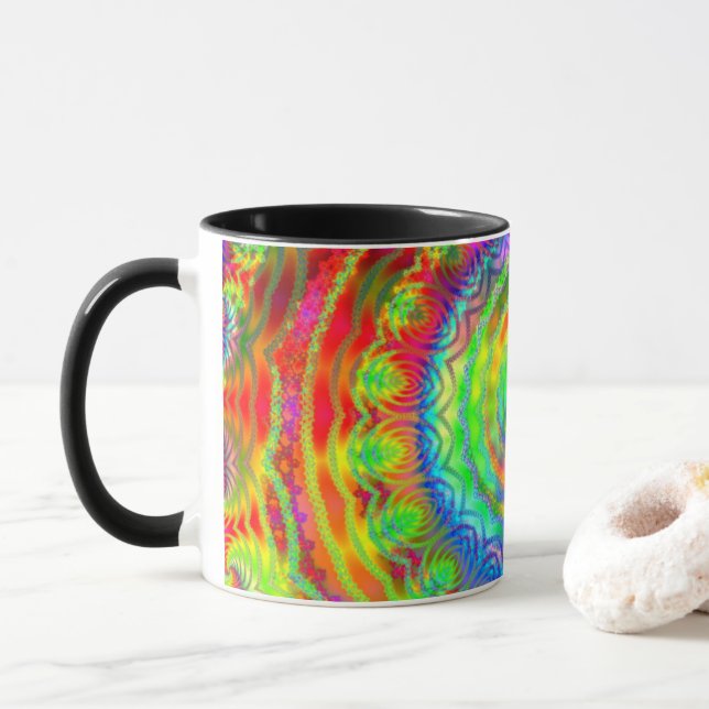 Rainbow Tiedye Fractal Mandala Kaffemugg (Med munk)