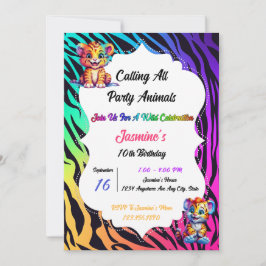 Rainbow Tiger Animal Print Birthday Inbjudningar