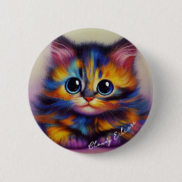 Rainbow Tortie Kitten Button Knapp