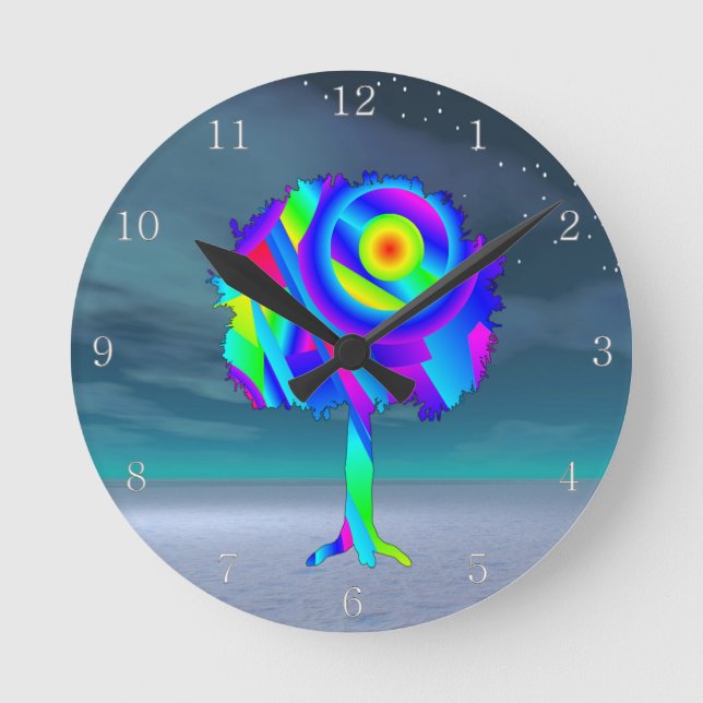 Rainbow Träd Acrylic Wall Clock Rund Klocka (Framsida)