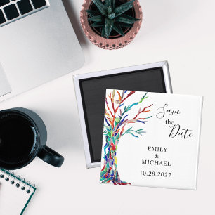 Rainbow Träd Bröllop spara datum Magnet