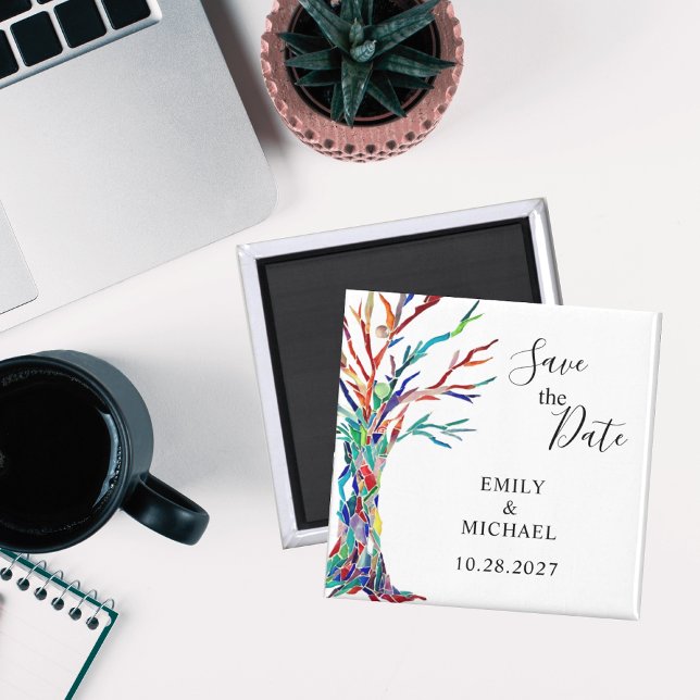 Rainbow Träd Bröllop spara datum Magnet (Skapare uppladdad)