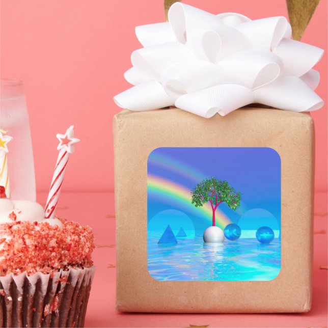 Rainbow Träd Fyrkantigt Klistermärke (Fest)