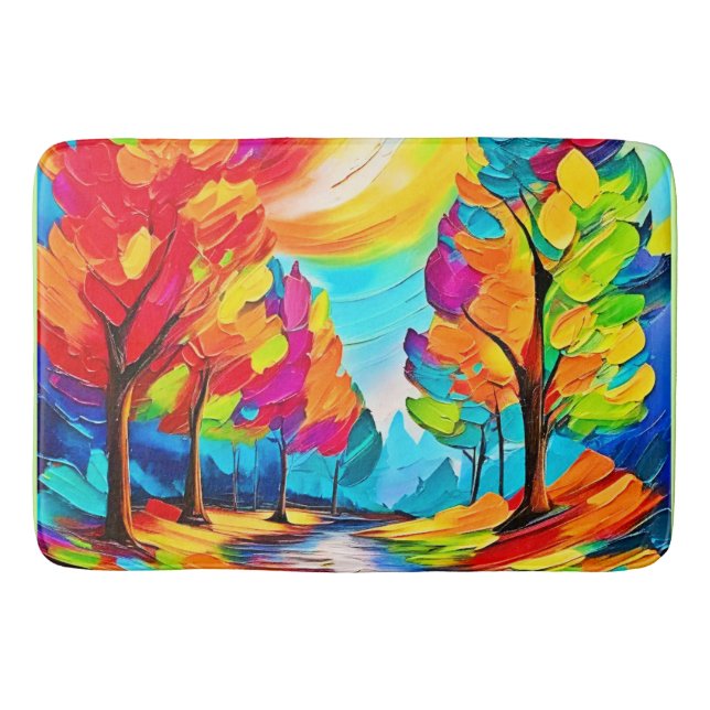 Rainbow Träd: Vivid Forest Badrumsmatta (Framsidan)