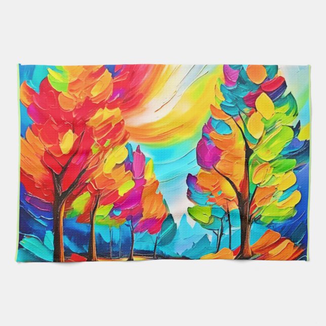 Rainbow Träd: Vivid Forest Kökshandduk (Horisontell)