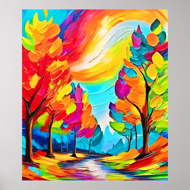 Rainbow Träd: Vivid Forest Poster (Framsidan)