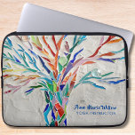 Rainbow Träd Yoga Instructor Laptop Fodral<br><div class="desc">Detta dekorativa laptop sleeve har ett utdrag av en regnbågsmosaik träd i färgad på blekens grått-bakgrund. Lägg till ditt namn och ditt yrke för att anpassa det här fodral. Använda alternativet Anpassa ytterligare om du vill ändra texten storlekt, stil eller färg om du vill. Eftersom vi skapar vår egen teckning...</div>