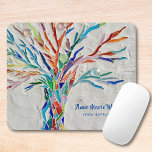 Rainbow Träd Yoga Instruktör Mouse Pad Musmatta<br><div class="desc">Regnbåge Träd Yoga Instruktör Mouse Pad. Den här dekorativa musknappen innehåller ett utskrift av en regnbåge färgad träd på blekens grått-bakgrund. Den ursprungliga konstruktionen gjordes i mosaik med hjälp av många små fragment av glas med lätt färgad. Du kan anpassa den här musknappen genom att lägga till ditt namn och...</div>