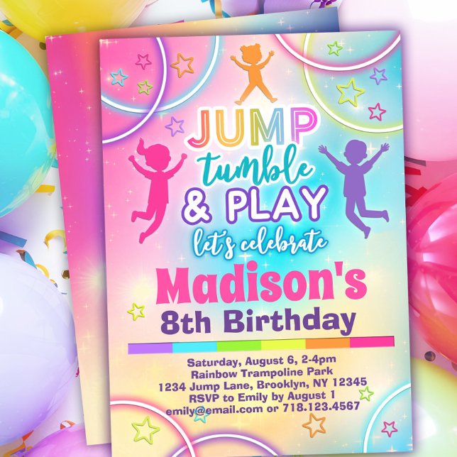 Rainbow Trampoline Park Girls Jump Birthday Inbjudningar (Skapare uppladdad)