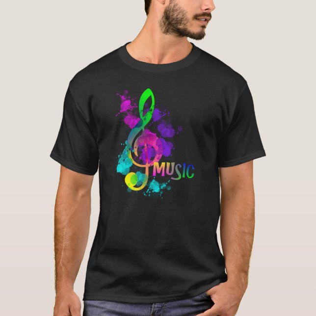 Rainbow Treble Clef Music Thmet Tee Shirt (Framsida)